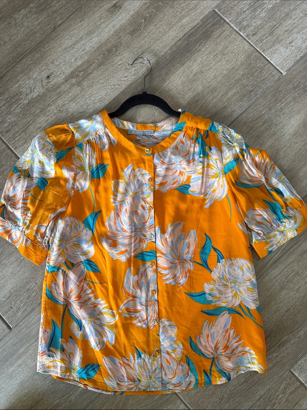 Bright Orange Floral Button-Up Blouse